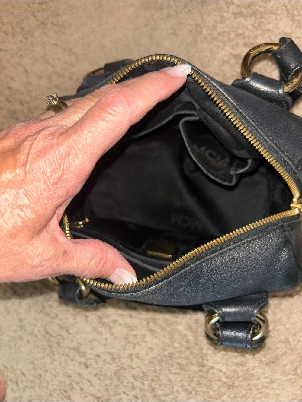 MCM Black Leather Mini Satchel with Gold Hardware - Picture 11 of 15